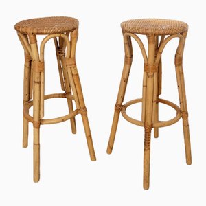 Tabourets de Bar en Rotin, Set de 2