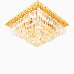 Lampada da soffitto vintage in vetro di Murano e ottone attribuita a Paulo Venini, anni '70