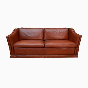 Neoclassical Brown Leather Sofa from Maison Jansen, France, 1970s
