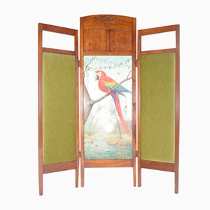 Art Nouveau Parrot Ara Painted Oak Screen/Divider, 1910s
