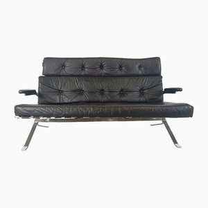 Vintage Black Leather and Chrome Sofa, 1970s