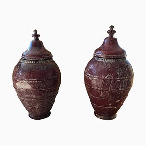 Terracotta Vases with Lids, Set of 2