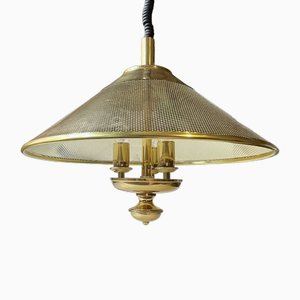 Vintage Nautical Ship S Pendant Lamp in Pierced Brass, 1970s