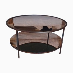Tavolino da caffè vintage con struttura in metallo e cristalli bordati