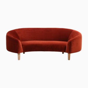 Round Curved Sofa in Red Velvet, 1960s