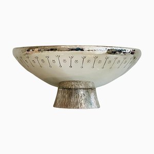 Modernist Decorative Silver-Plated Hammered Serving or Display Bowl from Georg Jensen, 1980s