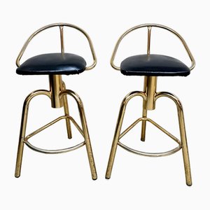 Tabourets de Bar Style Hollywood Regency Vintage en Laiton, 1960s, Set de 2