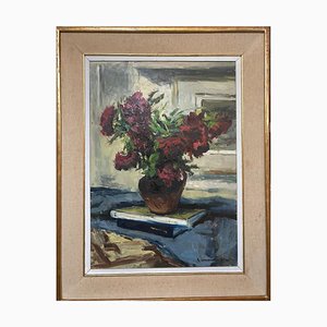 Nicola Sponza, Flowers, Oil Painting on Canvas, 20th Century, Framed