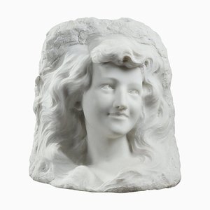 19th Century Bust of Young Woman in Carrara Marble, 1890s