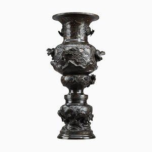 Large Bronze Vase Sculpted with Chimeras, Dragons, Birds of Frey and Phoenix, 1890s