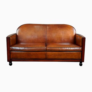 Art Deco Leather 2.5-Seater Sofa