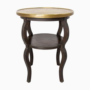 French Chestnut & Copper Table Sellette Side Table, 1940s