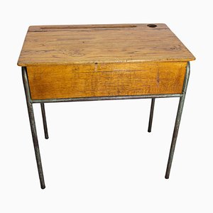 Bureau d'Étudiant Mid 20ème Siècle en Chêne et Fer à Plateau Incliné, France, 1950s