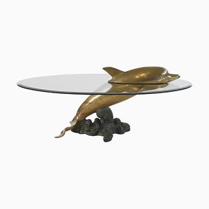 Sculptural Brass and Glass Dolphin Coffee Table, Paris, France, 1970s