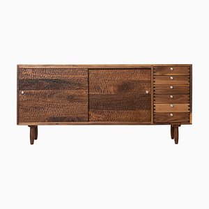 Chip Carved Walnut Sideboard with Sliding Doors by Michael Rozell