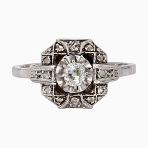 Anillo de platino de oro blanco de 18 kt con diamantes franceses Art Déco, 1925