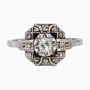 Art Deco French Diamonds 18 Karat White Gold Platinum Ring, 1925