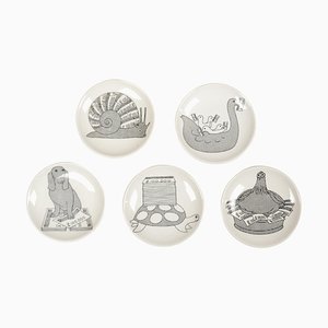 Small Coasters in Porcelain attributed to Piero Fornasetti, Italy, 1950s