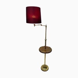 Lampadaire Mid-Century en Laiton avec Table d'Appoint, 1940s