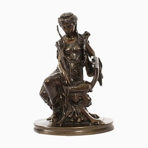 Escultura Grand Tour antigua de bronce de la diosa Diana de Mercié, siglo XIX