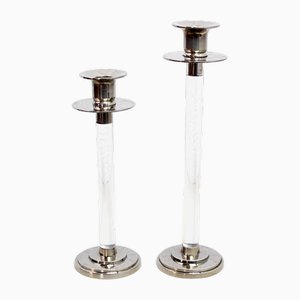 Acrylic Glass and Silver Metal Candleholders attributed to Svenskt Tenn, Stockholm, 1960s, Set of 2