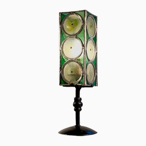 Table Lamp in Wrought Iron and Stained Glass from Loir Et Cher, France, 1960s
