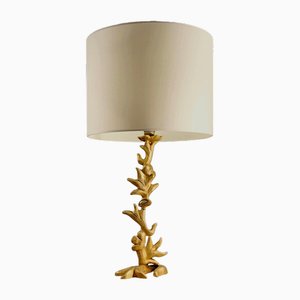 Sculptural Table Lamp with Plant Motif in Gilt Metal by Georges Mathias, France, 1980s
