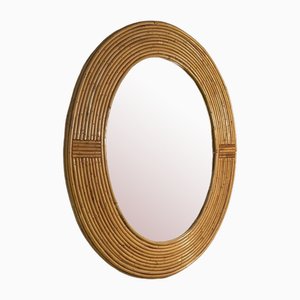 Woven Wicker Wall Mirror attributed to Adrien Audoux & Frida Minet, France, 1950s
