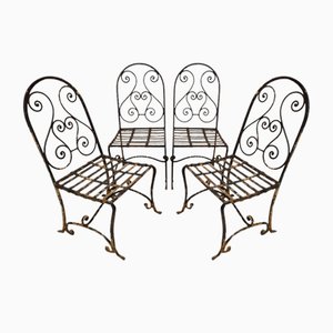 Garden Chairs in Wrought Iron, 1930s, Set of 4