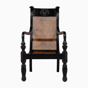 Grand Fauteuil de Bibliothèque 19ème Siècle Anglo-Indien en Ébène