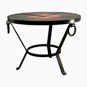 Wrought Iron Coffee Table in Lava Stone in the style of Jean and Robert Cloutier, France, 1950s