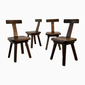 T Chairs in Brown Wood by Aranjou Edition, 1950s, Set of 4