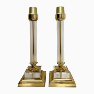 Brass and Acrylic Table Lamps, 1970s, Set of 2