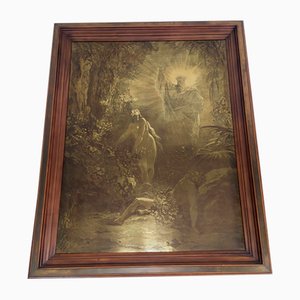 Religious Scene Print in Brass Frame, 1920s