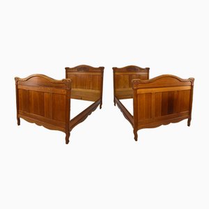 Set of Art Nouveau Twin Beds in Carved Oak, France, 1910s