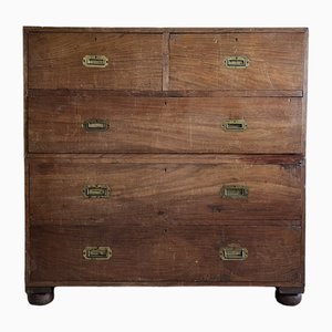 19th Century Military Campaign Chest of Drawers in Teak Wood and Brass