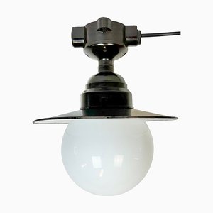 Lampada da soffitto vintage in bachelite con paralume smaltato, anni '60