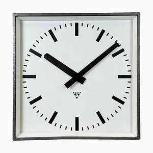 Large Industrial Square Wall Clock in Grey from Pragotron, 1970s