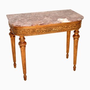 Antique French Giltwood Console Table with Marble Top, 1900