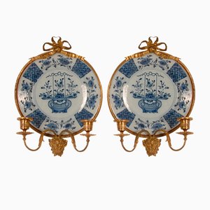18th Century Chinoiserie Wall Sconces from Royal Delft, Set of 2