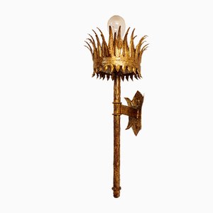 Wrought Iron and Gold leaf Wall Sconce, Spain, 1950s
