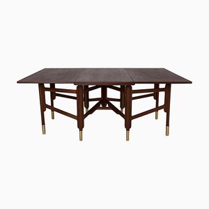 Mid-Century Dining Table in Teak Wood, Brass Elements, Norway, 1950s
