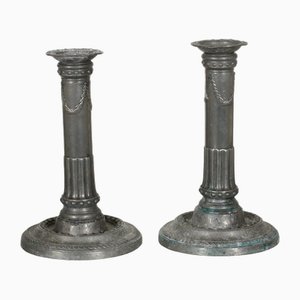 Vintage Tin Candlesticks, 1770s, Set of 2