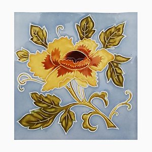 Art Nouveau Glazed Yellow Rose Tile from Belga, 1930s