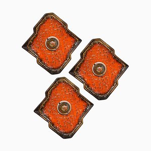 Lampada da parete a forma di diamante in ceramica marrone e arancione, Germania, anni '70