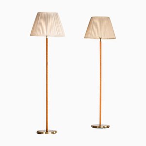 Lampadaires en Laiton et Cuir, Suède, 1950s, Set de 2