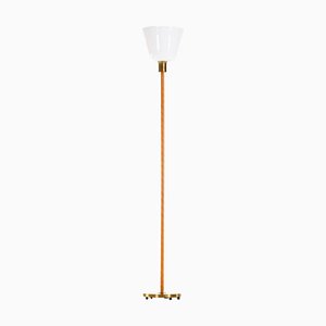 Brass & Leather Floor Lamp attributed to from Nordiska Kompaniet, 1950s