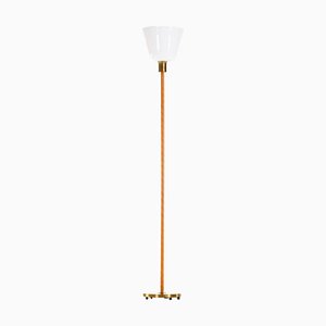Lampadaire en Laiton et Cuir attribué à de Nordiska Kompaniet, 1950s