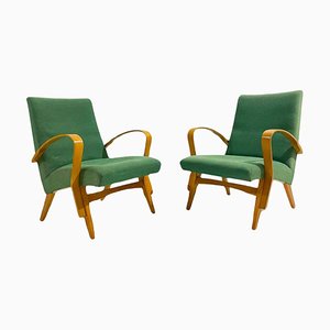 Mid-Century Modern Armchairs in Green Upholstery, Former Czechoslovakia, 1950s, Set of 2