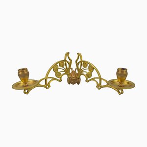 Art Nouveau French Brass and Bronze Twin Arm Wall Candle Sconce, 1920s